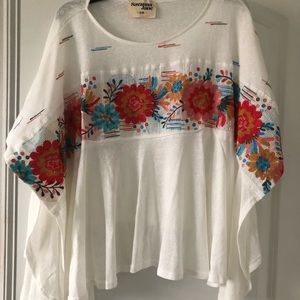 NWOT-White embroidered poncho style top